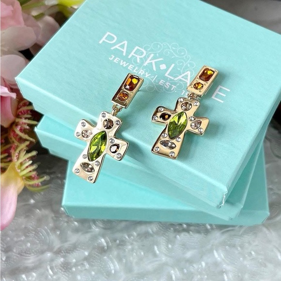 Park Lane “LUMEN” Gold Earrings with Green and Orange Accents - Picture 2 of 9